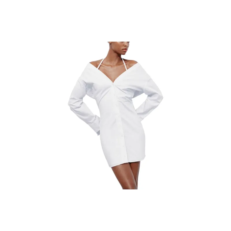 ZARA Long Sleeved Dresses Women's White-3