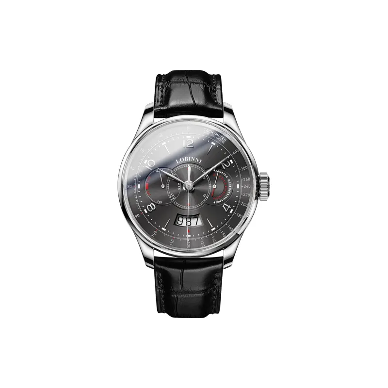 LOBINNI L Men's Watches Automatic Mechanical Movement Cowhide Strap Watch Men's Watches Silver Dial-12