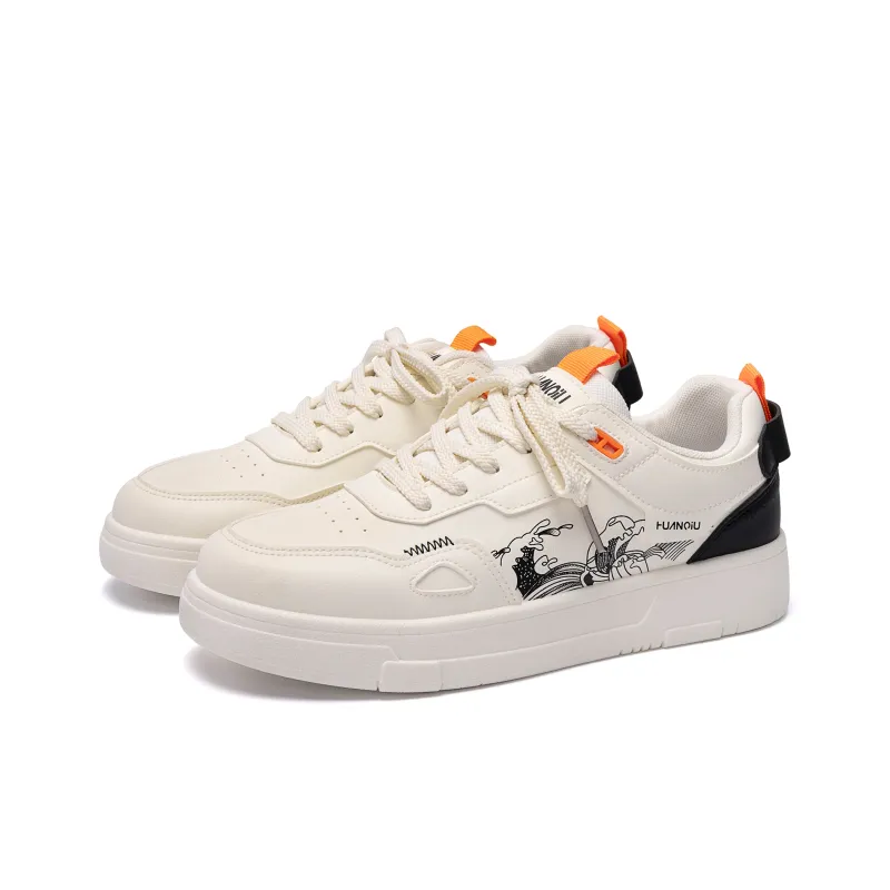 HUANQIU Year Of The Snake Limited Edition Slip Resistant Height Increasing Low Top Skateboard Shoes Men's White Black-4