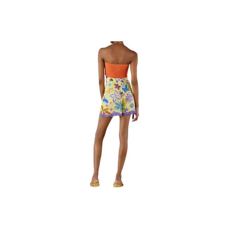 GUCCI Floral Print Lace Shorts Bright Yellow-2