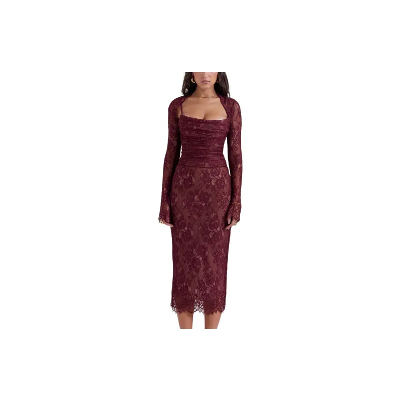 HOUSE OF CB GAIA Long-Sleeved Dresses Women's CLARET/Dark Purple Red-2