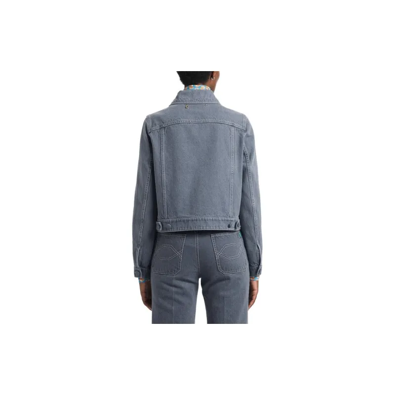 CARVEN SS23 Lapel Fitted Straight Long-Sleeved Denim Jacket Women's Gray-4