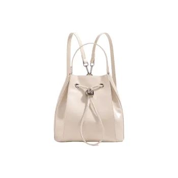 NOMK PU Backpack Handbag Bucket Bag Women's Ecru/Silver/Black