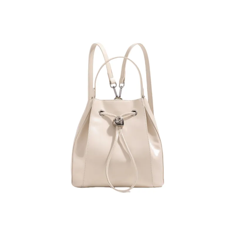 NOMK PU Backpack, Handbag, Bucket Bag Women's Ecru/Silver/Black-0