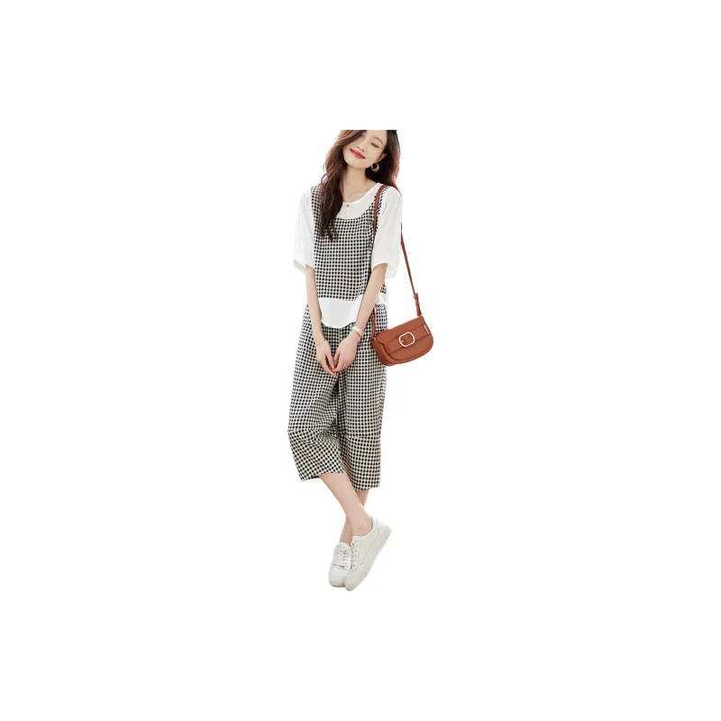 Mo Han Yi Mei Shirt Matching Set Women's Black White Plaid-1