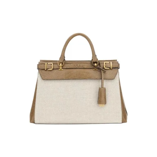 GUESS Cotton Shoulder Bag Crossbody Bag Handbag Women's Brown & Gray White