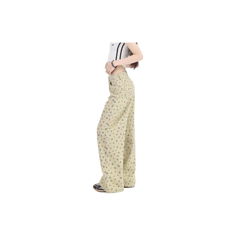 ZAVK Casual Pants Women's Floral Yellow-3