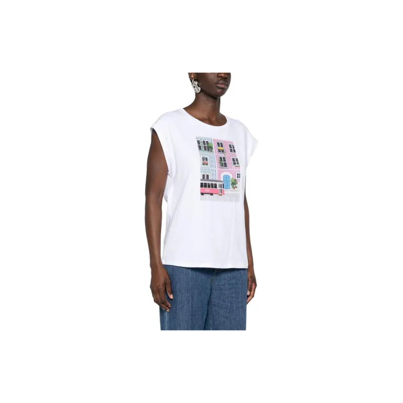 LIU·JO Lisbon-print Rhinestone-embellished T-shirt-3
