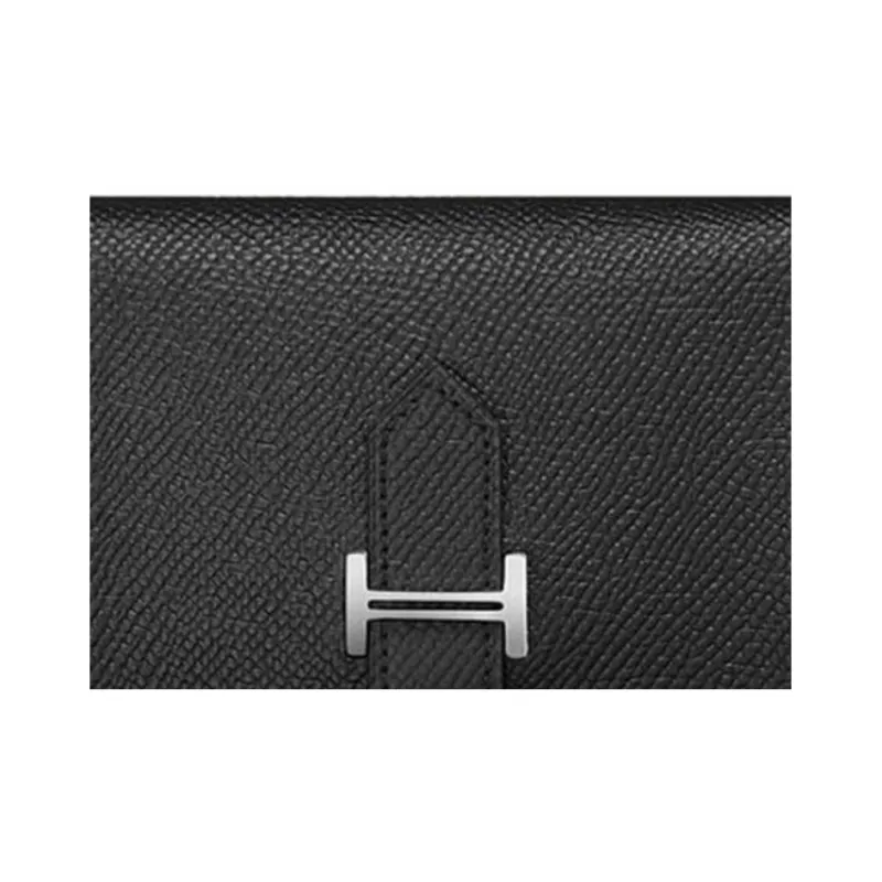 HERMES Bearn Cow Leather Wallet Women's 89 Noir Black-6