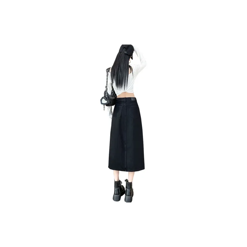 Concubine Zhu Denim Long Skirt Women's Black-3