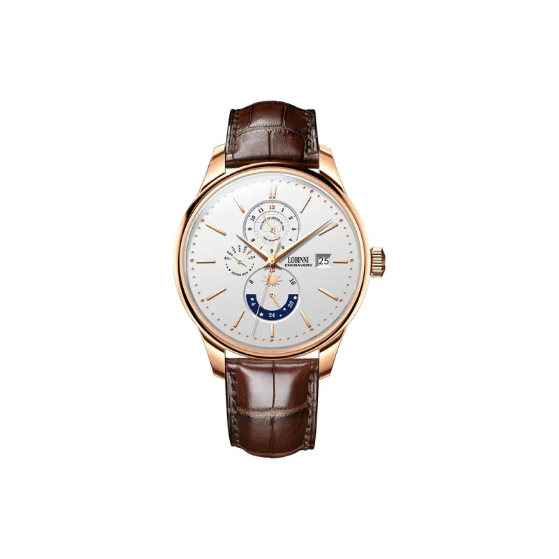 LOBINNI L Automatic Mechanical Movement Cowhide Strap Watch Men's Watches White Dial-8