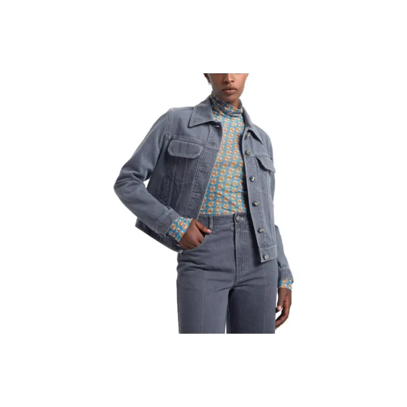 CARVEN SS23 Lapel Fitted Straight Long-Sleeved Denim Jacket Women's Gray-3