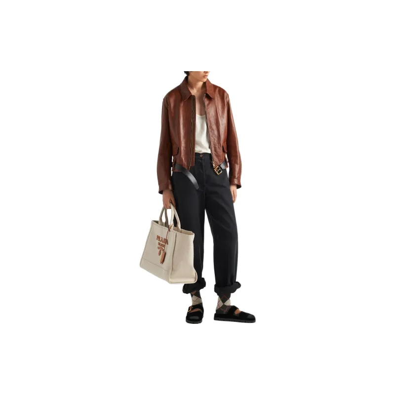 PRADA SS24 Leather Jacket Women's Rosewood Wood Color-1