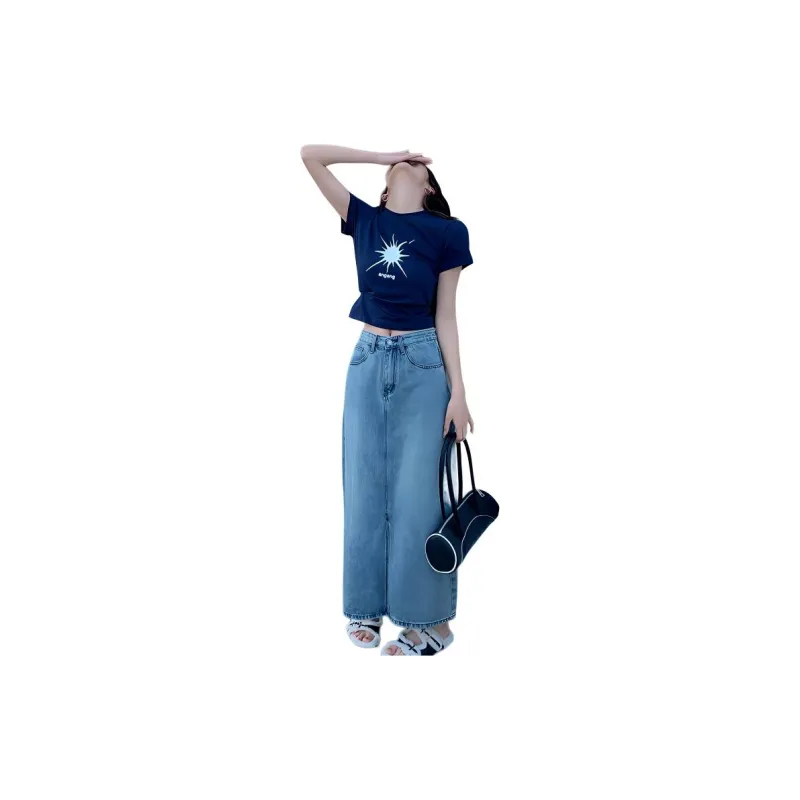 ETSE Denim Long Skirts Women's Blue Skirt-1