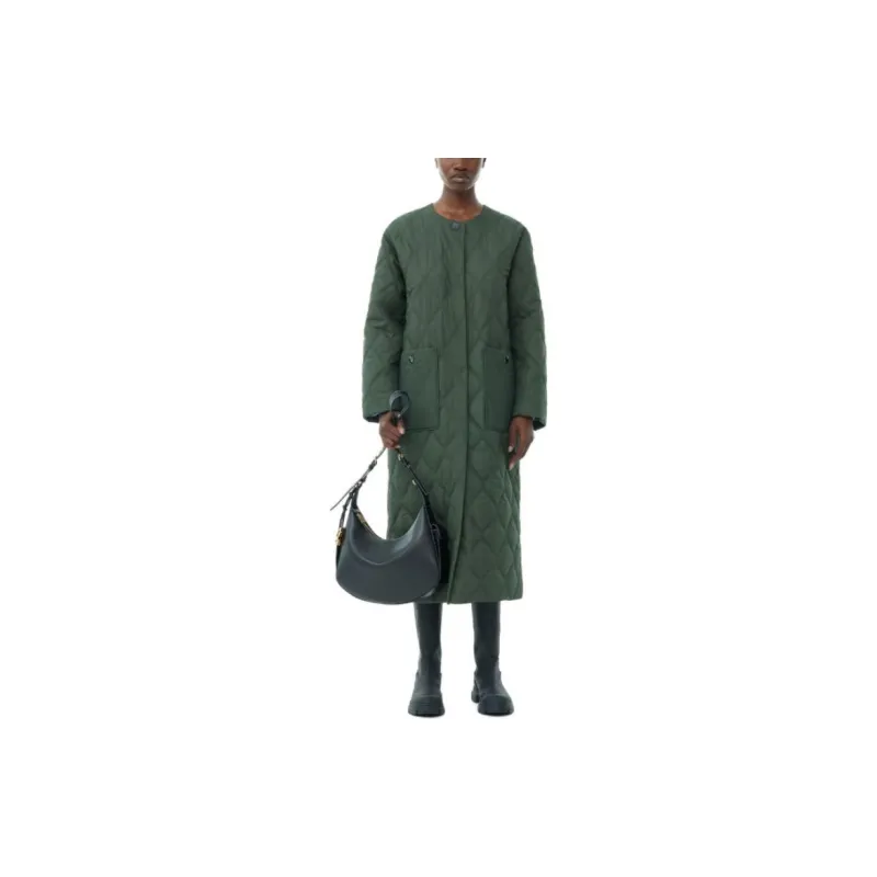 GANNI Quilted Collarless Coat-1