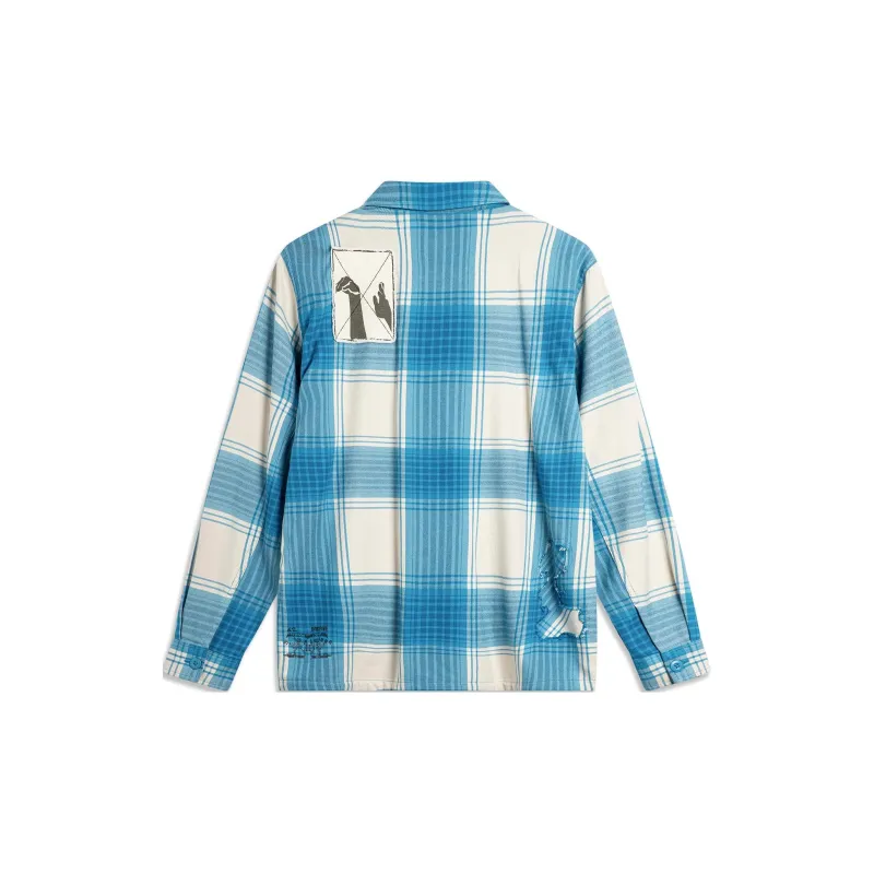 LiNing Basketball Collection Shirt Men's Sandstone Gray Water Shadow Blue Feather Crown Basket Plaid-1