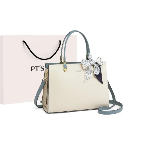 PT'SON Cow Leather With Synthetic Leather Shoulder Bag, Crossbody Bag, Handbag Large Size Women's Ecru