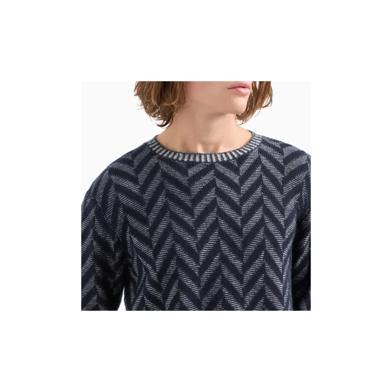 EMPORIO ARMANI Icon Virgin wool Jumper With Two tone Jacquard Chevron Motif-4