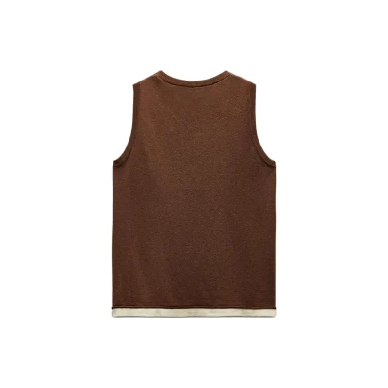 ZARA Tank Tops Women's Brown/Raw White-1