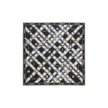 CHANEL Silk Scarves Unisex Black