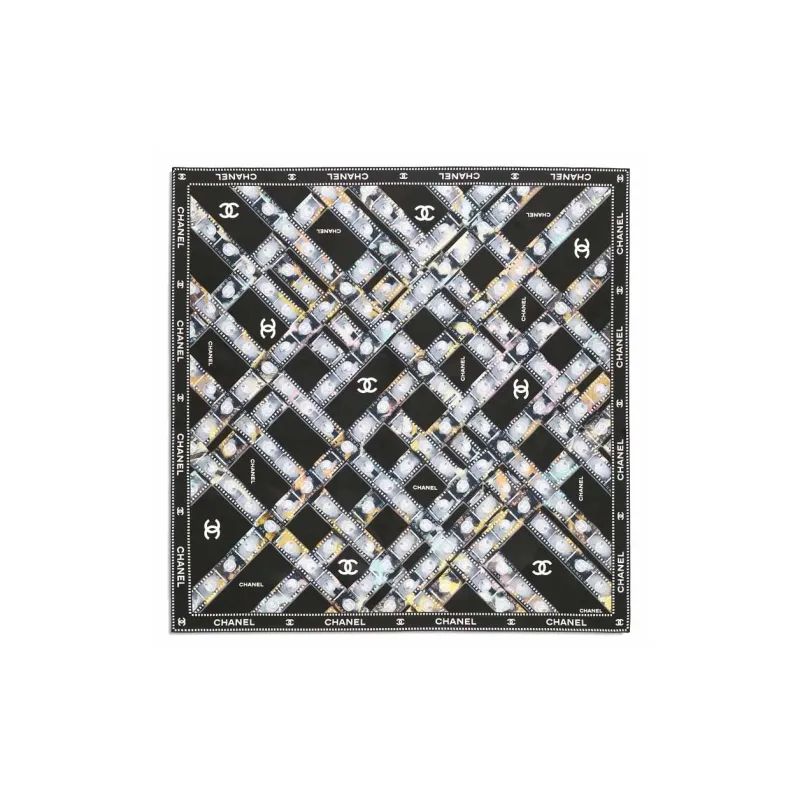CHANEL Silk Scarves Unisex Black-0