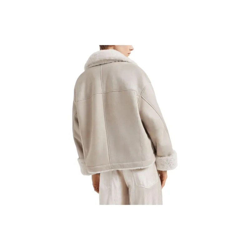 Brunello Cucinelli Double Breasted Reversible Shearling Jacket-2