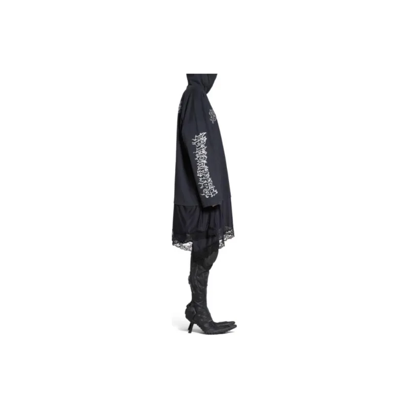 Balenciaga Logo Printed Layered Hoodie Dress-4