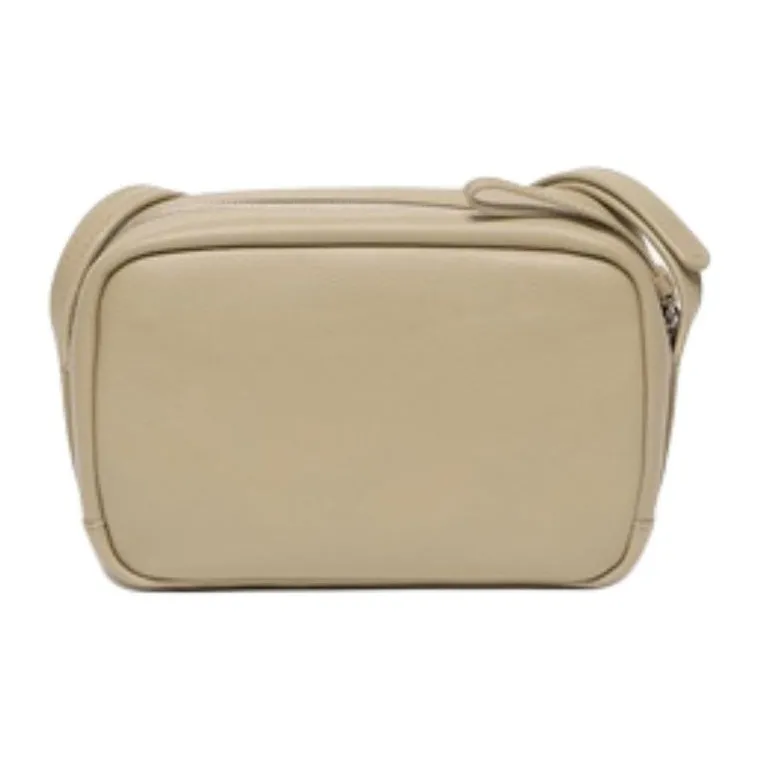 LACOSTE Cow Leather Shoulder Bag, Crossbody Bag Trumpets Women's Beige-2