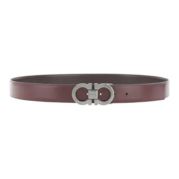 FERRAGAMO Calfskin Leather Belts Men's Red Width 3.5CM