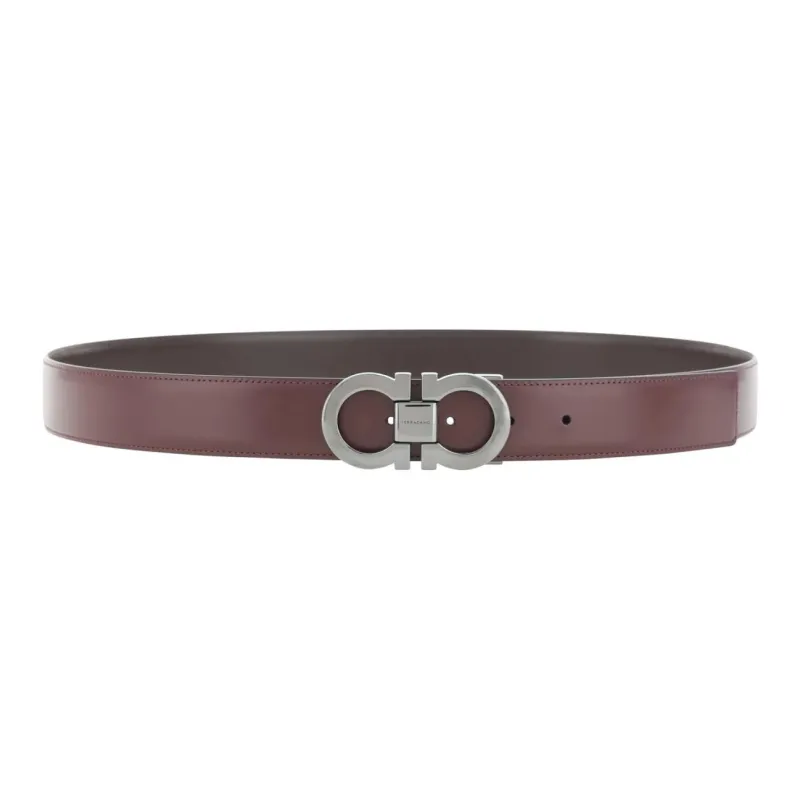 FERRAGAMO Calfskin Leather Belts Men's Red Width 3.5CM-0
