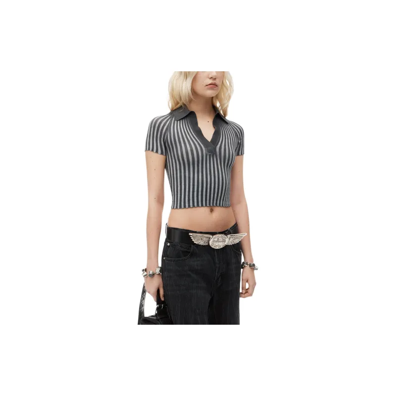 Alexander Wang Cropped Ribbed Polo Shirt-4