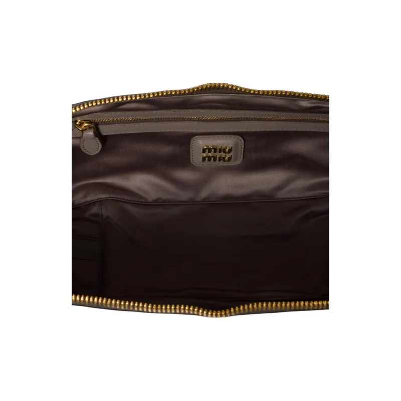MIU MIU Arcadie Series Calfskin Bowling Bag, Shoulder Bag, Crossbody Bag, Handbag Tubas Women's Clay Gray-4