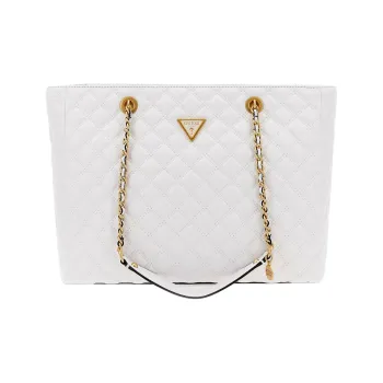 GUESS Polyurethane PU Tote Bag, Shopping Bag, Shoulder Bag, Handbag Women's White