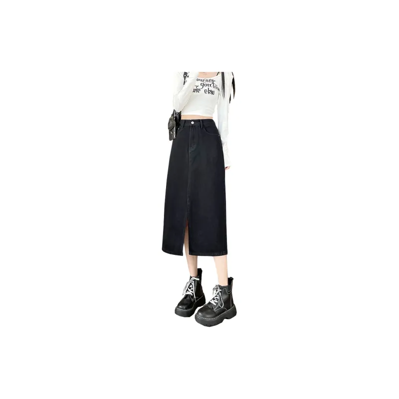 Concubine Zhu Denim Long Skirt Women's Black-2