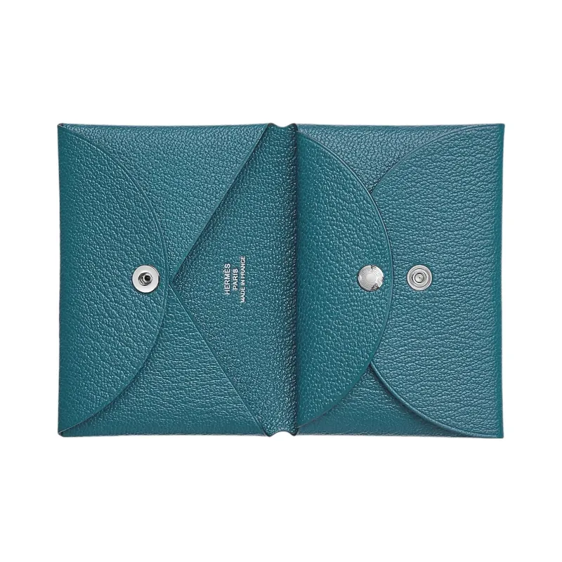 HERMES Calvi Duo Mysore Goat Skin Card Holder Women's D2 NEW BLEU JEAN New Denim Blue-1
