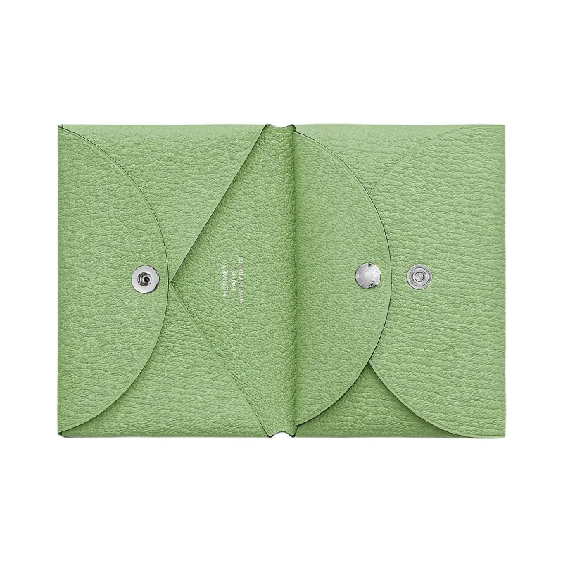 HERMES Calvi Duo Mysore Goat Skin Card Holder Mini Women's 3I Vert Criquet Avocado Green With Cricket Green-1