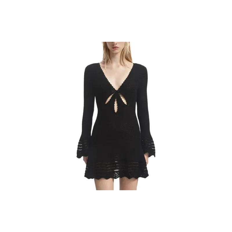 Self portrait Long Sleeved Dress Women's Classic Black-1