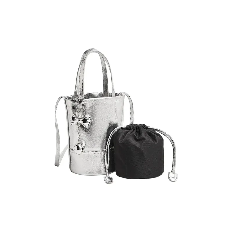 Marino Orlandi Cow Leather Bonded Synthetic Leather Shoulder Bags Handbags Regular Women's Silver-3