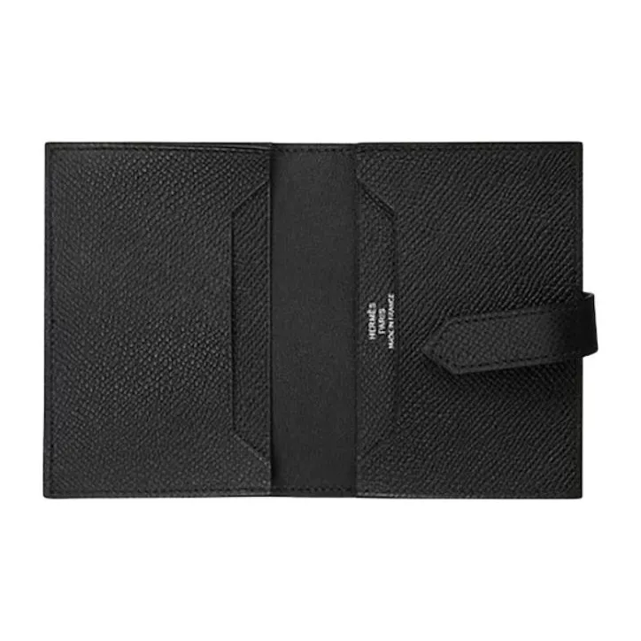 HERMES Bearn Cow Leather Wallet Women's 89 Noir Black-4