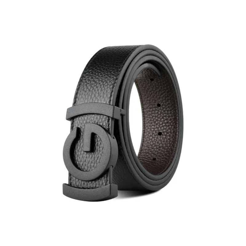 PISHUSHU Cow Leather Leather Belts Men's Chrome Frosted Black Gold Width  3.5cm-1