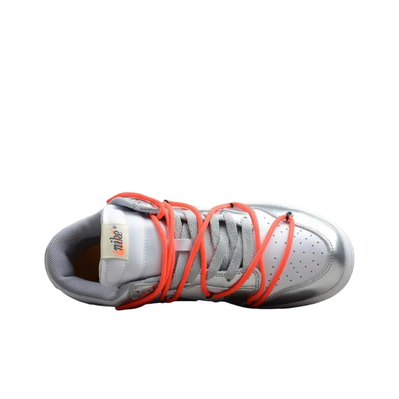 OFF WHITE x Nike Dunk Slip Resistant Coverage Low Top Skateboard Shoes Men's White Silver-2