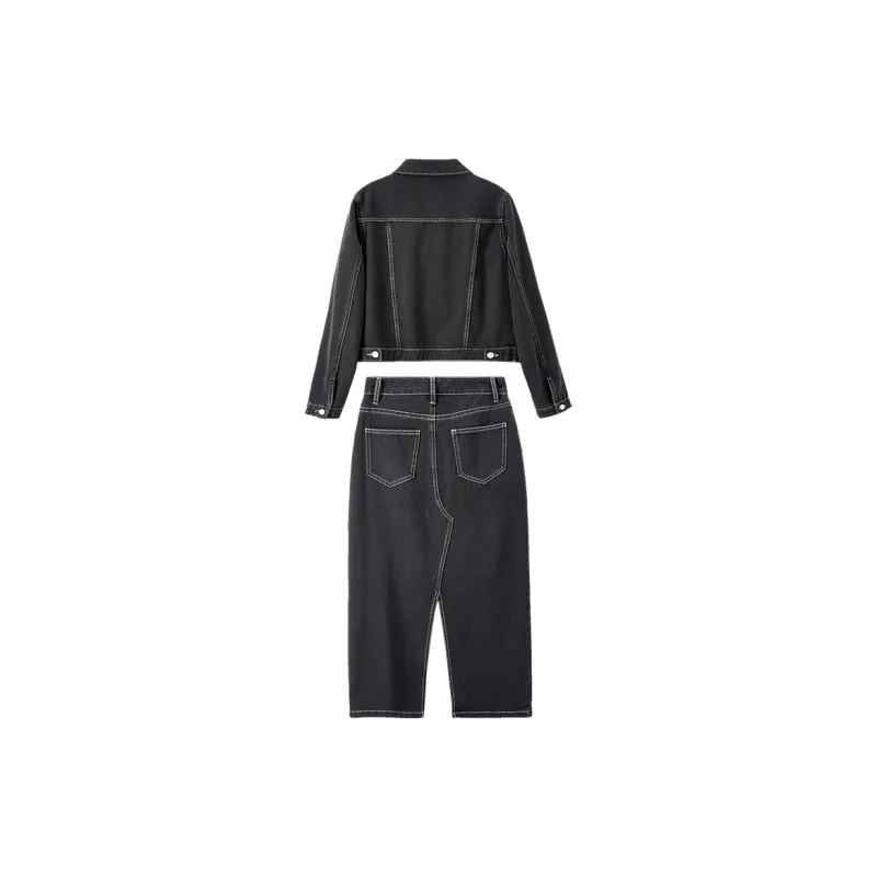 SENTUBILA Two Piece Skirt Sets Women's Denim Black-5
