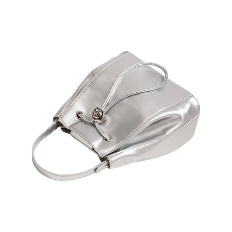 NOMK PU Backpack, Handbag, Bucket Bag Women's Ecru/Silver/Black-4