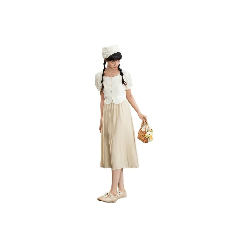 ZIHAN Short Sleeved Dress Women's Beige With Embroidery-2