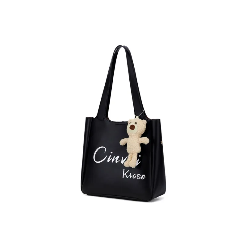 Simvay Clos Cow Leather Shoulder Bag Portable Tote Tote Shopping Bag Large Size Women's Classic Cool Black-1