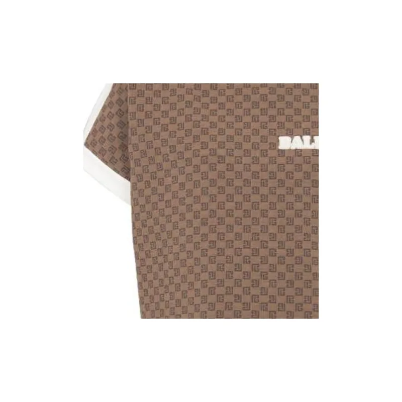 BALMAIN FW23 Mini Monogram Jacquard Jersey T-Shirt T-Shirt Women's Brown-4