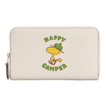 COACH Peanuts Snoopy Collaboration Zip Around Pebbled Leather Zip Closure Wallet Women's White