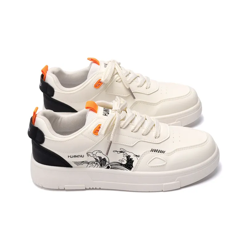 HUANQIU Year Of The Snake Limited Edition Slip Resistant Height Increasing Low Top Skateboard Shoes Men's White Black-3