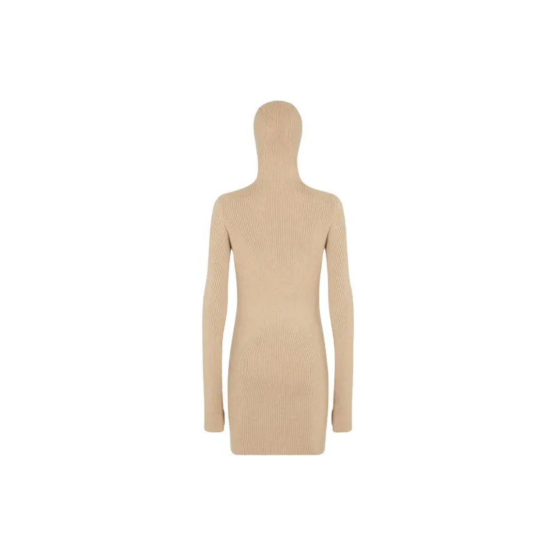 FENDI Long Sleeved Hooded Ribbed Dress-2
