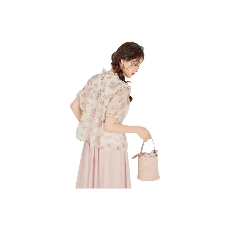 HUASJ Chiffon Shirts Women's Pink-4